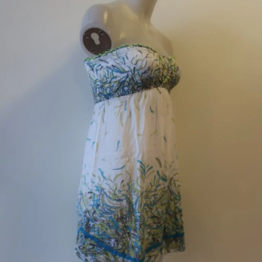 Poupette St. Barth Strapless White and Green Coverup - Picture 6 of 9